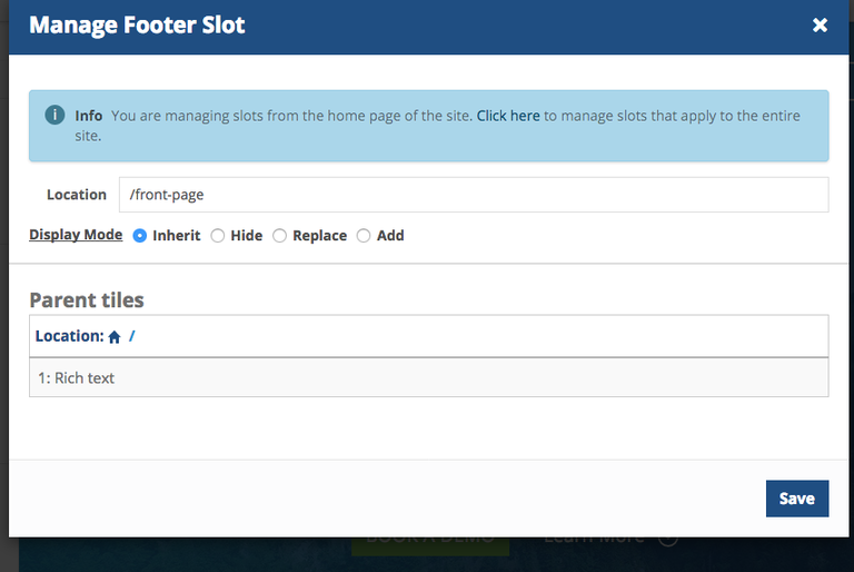 Manage Footer Slot Manage Footer Slot